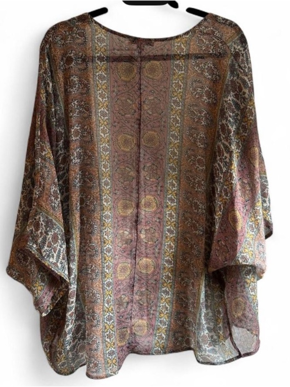 American Eagle Outfitters Paisley Open-Front Kimono in Mauve, Taupe and Gold - Picture 2 of 3